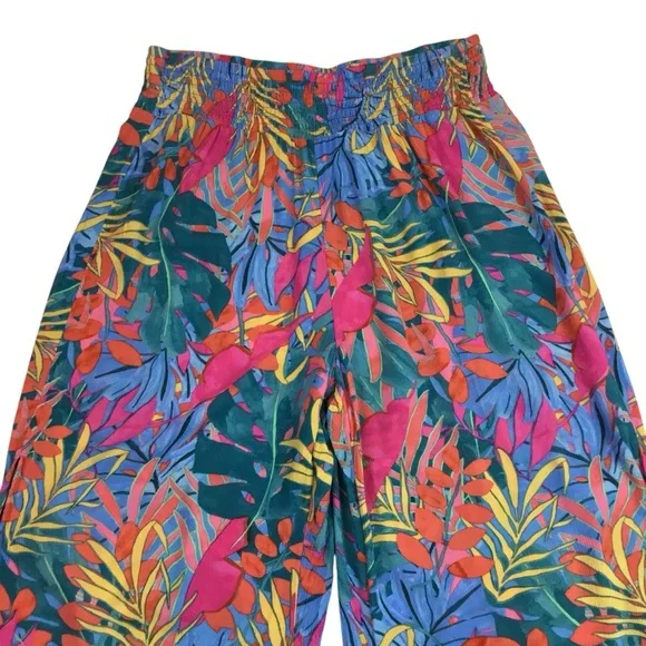 Kona Sol Tropical Floral Wide Leg Lightweight Rayon Pant Multicolor - Picture 2 of 10